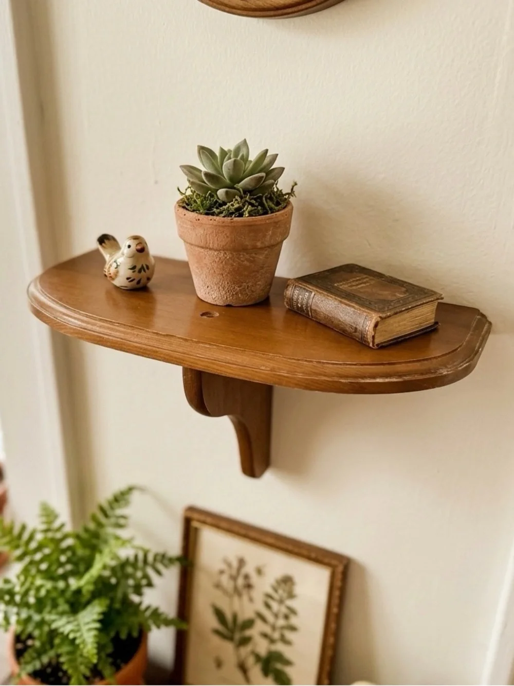 Vintage Wooden Wall Hanging Shelf 9” Floating Display Bracket Cottagecore Rustic